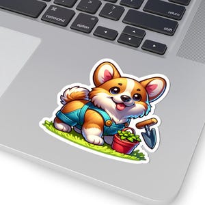 Corgi Gardening Sticker, Laptop Decals, Water Bottle Sticker, Corgi Owner Gift, Cute funny Corgi sticker, Vinyl Stickers