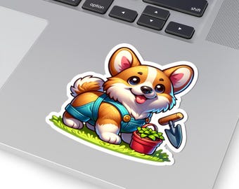 Corgi Gardening Sticker, Laptop Decals, Water Bottle Sticker, Corgi Owner Gift, Cute funny Corgi sticker, Vinyl Stickers