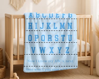 ABC Letters Light Blue Velveteen Plush Blanket | Alphabet Kids Bedding