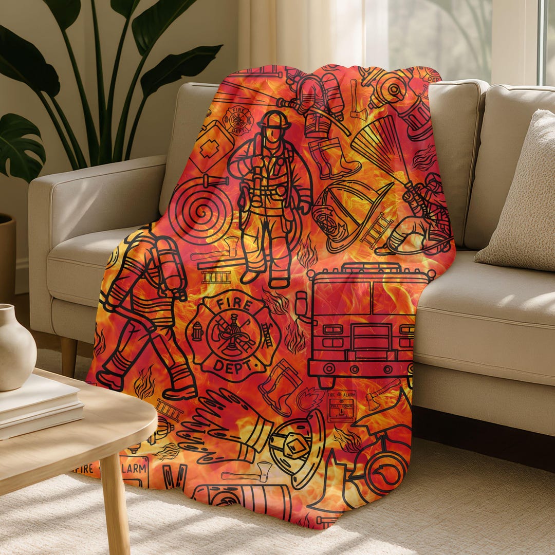 Fireman Throw Fireman Velveteen Blanket: Fire Department Throw - Etsy