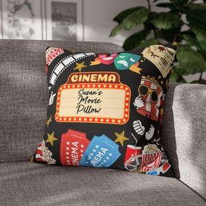 Personalized Home Movie Theater Decorative Pillowcase, Movie Night Decor, Home Theater Accessory, Gift for Movie Lovers, Cozy Cushion Cover