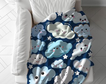 Cloud Blanket that is a Cozy Velveteen Blanket with Happy Clouds - Soft, Dreamy Comfort for Every Nap and perfect for snuggling