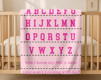 ABCs Alphabet on Pink Velveteen Plush Blanket | Light Pink Nursery Throw