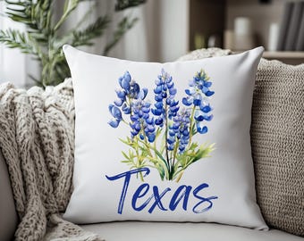 Texas Bluebonnet Pillow and Pillow Cover | Personalizable Square Throw Pillow