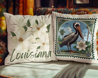 Louisiana Pillowcase: Brown Pelican & Magnolia Southern Home Decor