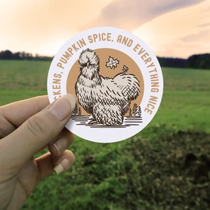 Kippen, pompoenkruid en alles wat leuk sticker | De Sticker van de Kip van de daling | De sticker | van de kip Silkie Sticker | Silkie Kip | Kippen