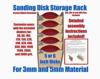 Organizador de discos abrasivos de lijado para montaje en pared, archivos de corte láser SVG, DXF, LBRN (descarga digital)