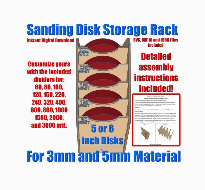 Sanding Rack Sanding Abrasive Disc Organizer Wall Mount, Laser Cut Files SVG, DXF ...