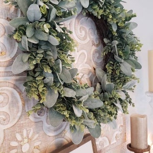 Eucalyptus and Lambs Ear Wreath, Wreaths for Front Door,house Warming ...