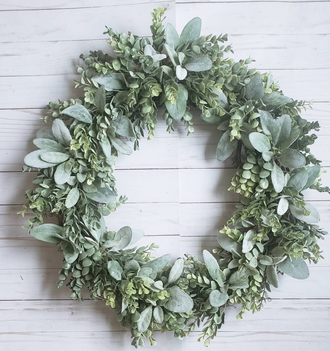 Eucalyptus and Lambs Ear Wreath, Wreaths for Front Door,house Warming ...