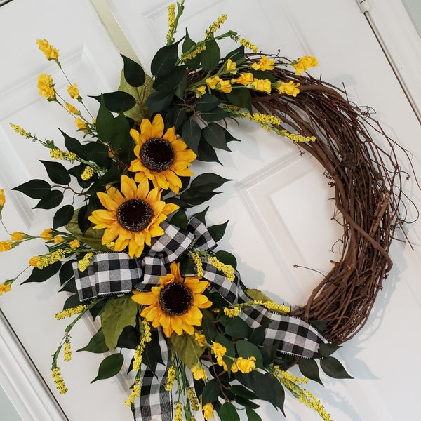 Spring wreath, Summer wreath, sunflower wreath,front door wreaths,wreaths for front door,wreath,welcome wreath,all season wreath, sunflowers