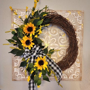 sunflower wreath,front door decor,front door wreaths,wreaths for front door,wreath,welcome wreath,Spring wreath,Summer wreath,year around image 1