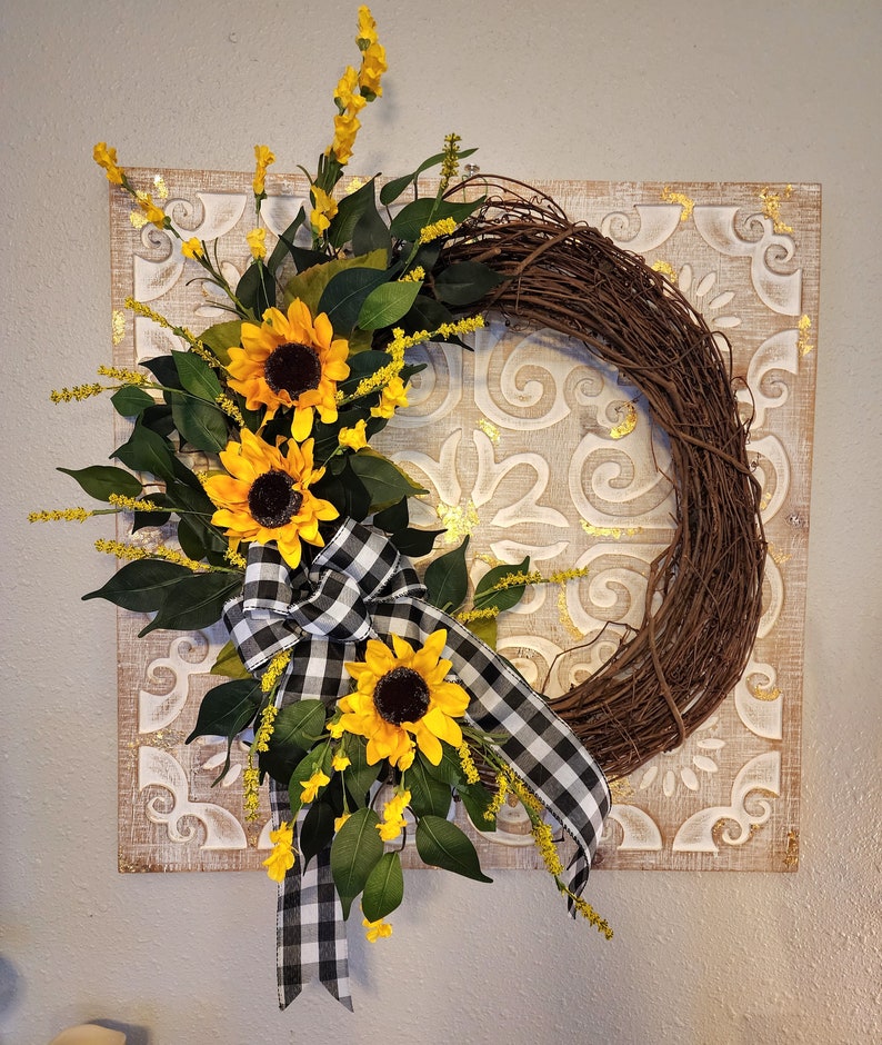 sunflower wreath,front door decor,front door wreaths,wreaths for front door,wreath,welcome wreath,Spring wreath,Summer wreath,year around image 1
