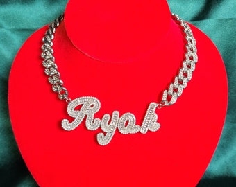 CUSTOM Cursive Font Name Plate With Cuban Chain Name Necklace - Etsy CUSTOM Cursive Font Name Plate With Cuban Chain Name Necklace - Etsy