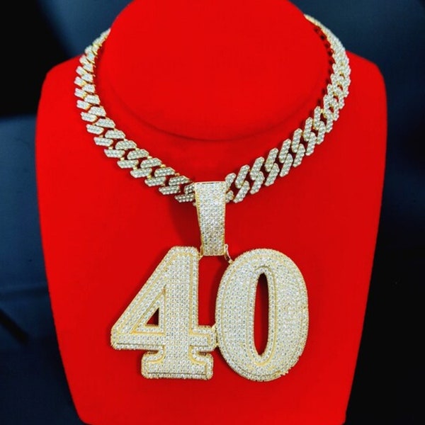 CUSTOM CZ Diamant Große Zahlen Anhänger Halskette, Iced Out 2 Schichten Blockbuchstaben Kette, Rapper / Hip Hop Schmuck, Herrenschmuck, Geschenk für Ihn