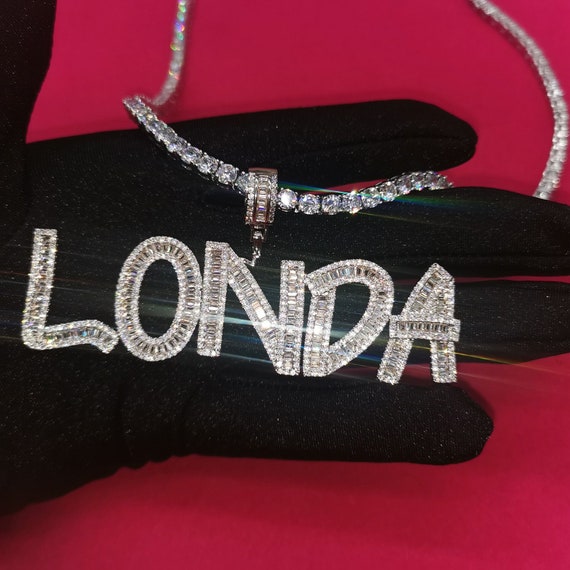 Custom Iced Out Baguette Letter Name Pendant Personalized - Custom Tennis Chain Pendant