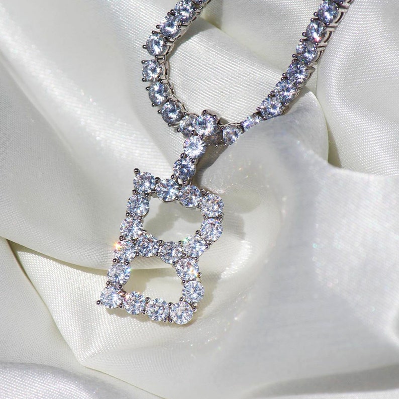 Tennis Chain with Initial Necklace Pendant Iced Out Choker Micro Pave Cubic Zircon Letters Jewelry for Women Birthday Day Gift for Her