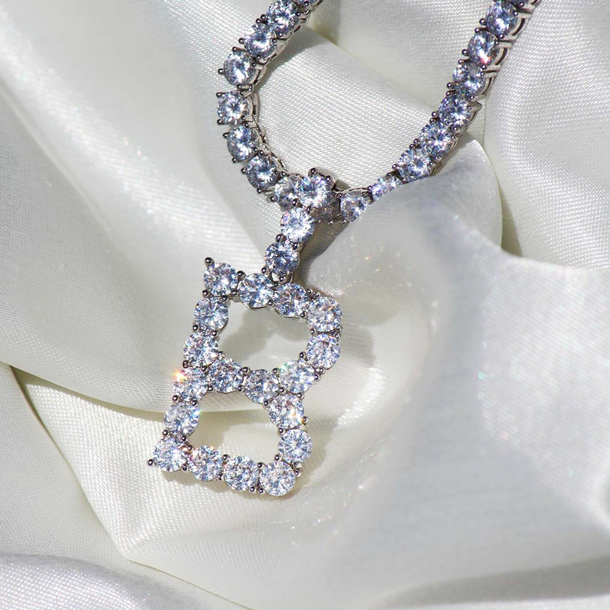 Tennis Chain With Initial Necklace Pendant Micro Pave Cubic Etsy