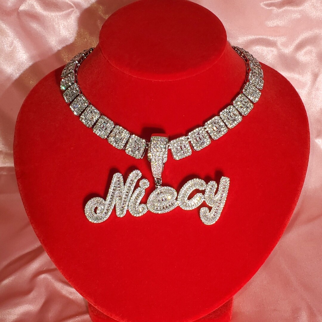 Luxury Bling Name Chain Custom Name Plate Necklace Cursive Etsy