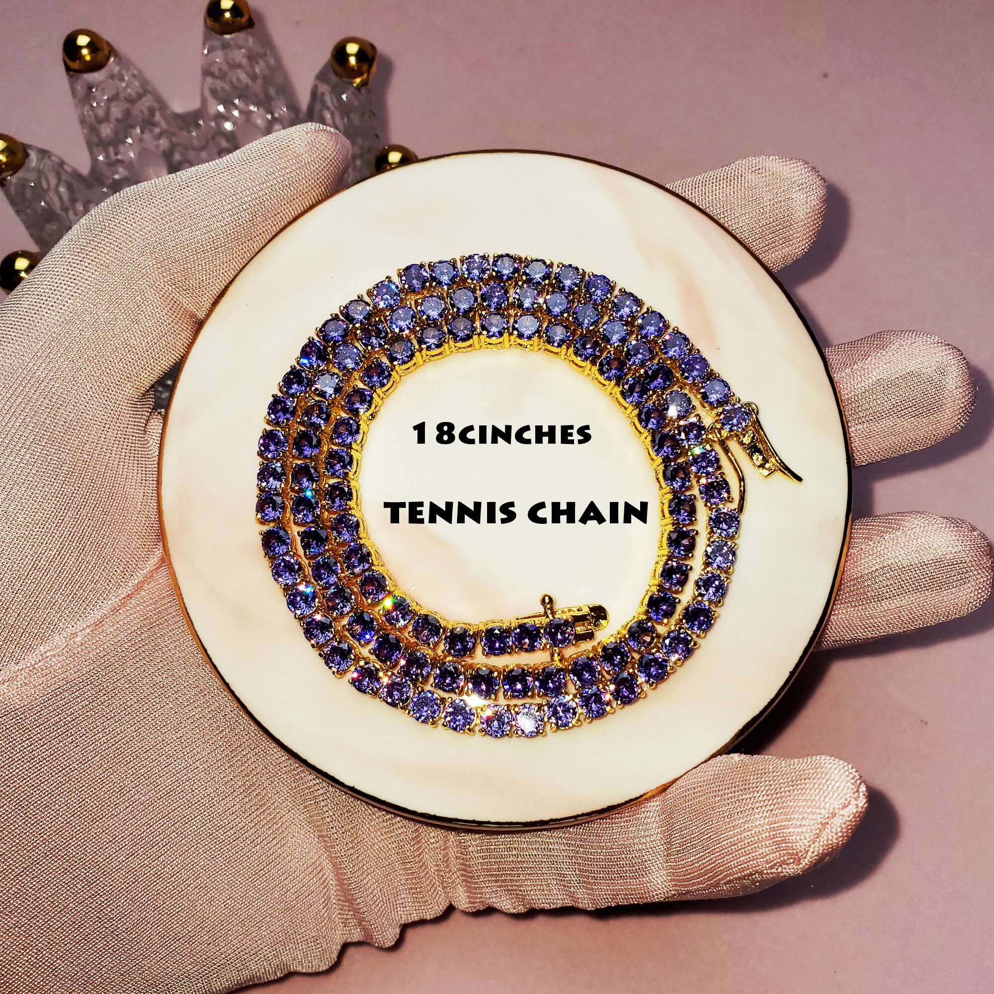 Tennis Chain With Initial Necklace Pendant Micro Pave Cubic Etsy