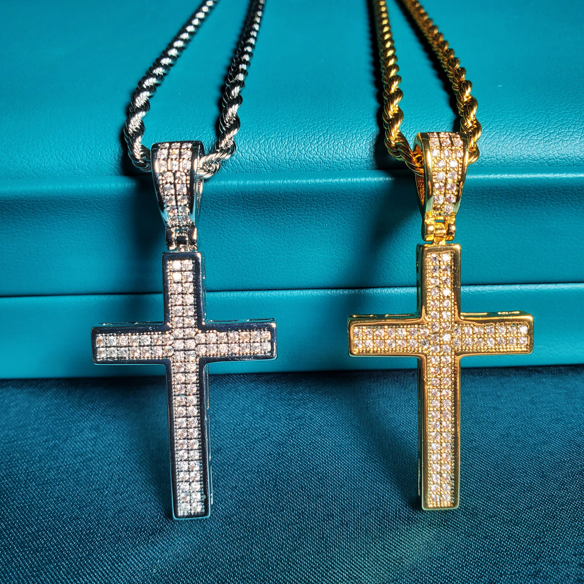 Gold Cross Necklace Bling Cross Necklace Silver Cross Etsy