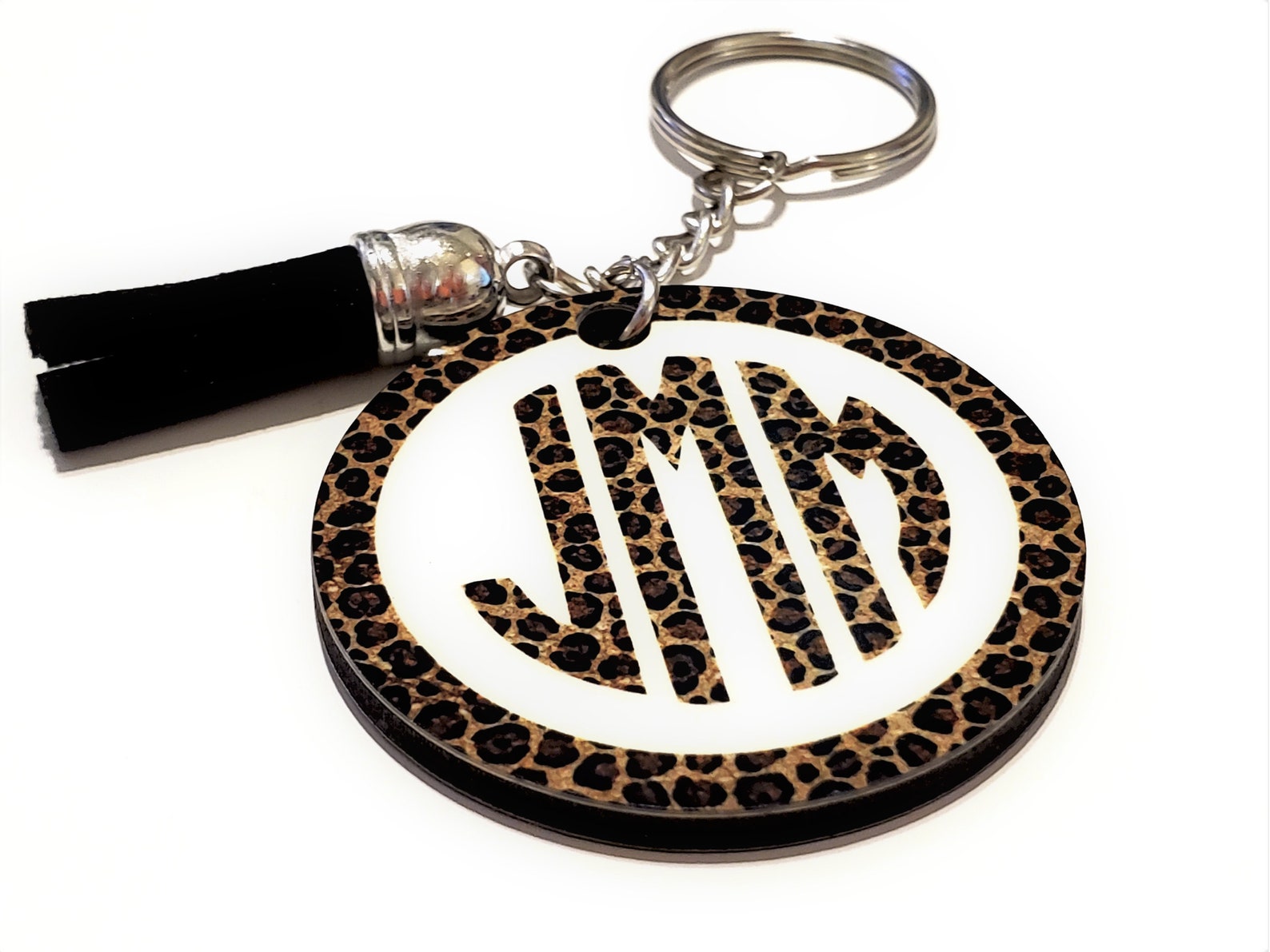 Monogram Tassel Keychain Leopard Print Custom Keychain Etsy