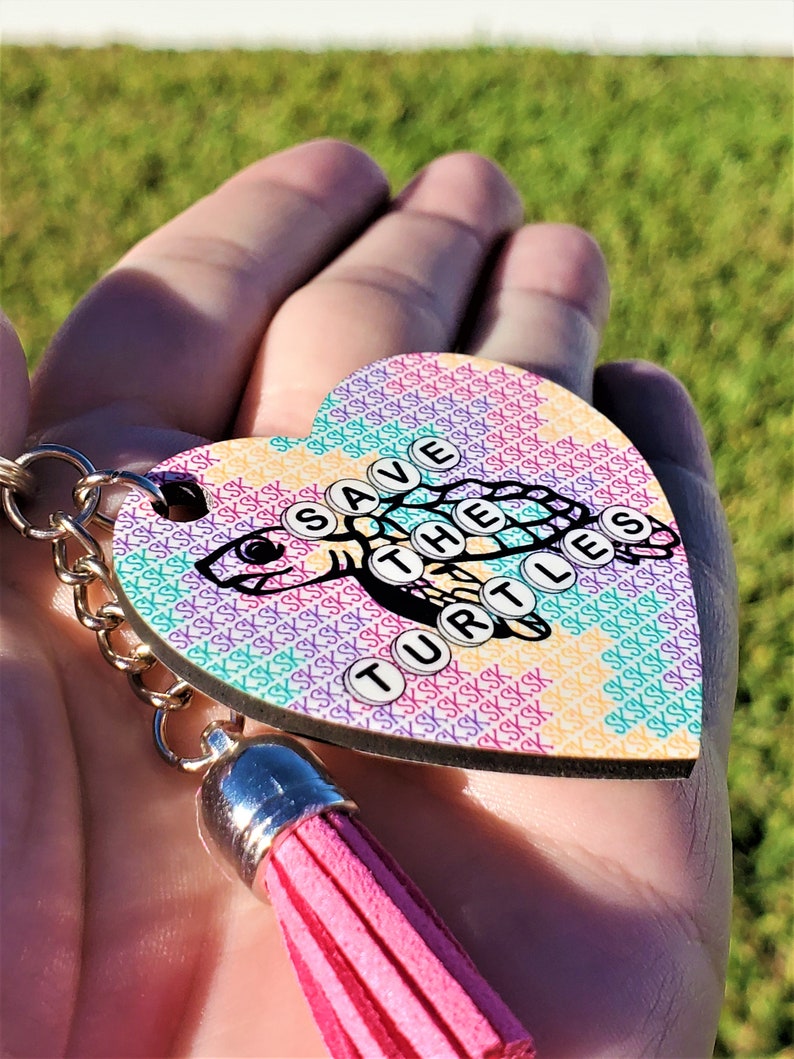 VSCO Girl Tassel Keychain Save the Turtles SKSKSK and I Oop Etsy