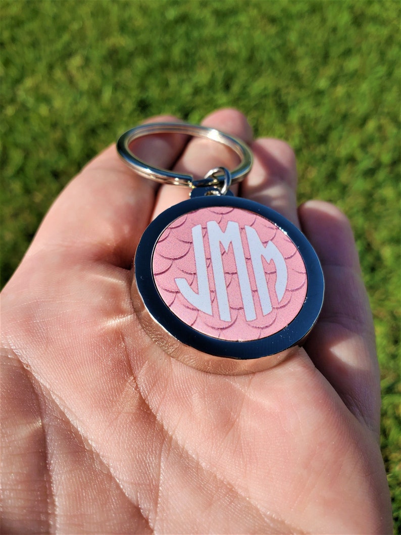 Bottle Opener Keychain Personalized Circle Monogram Pink Etsy