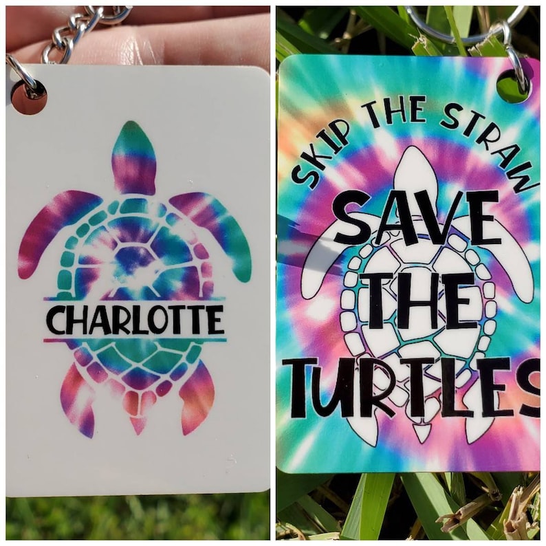 VSCO Girl Personalized Name Keychain Save the Turtles Teen Etsy