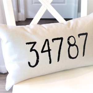 Custom Zip Code Pillow Cover | Personalized Location Farmhouse Decor (12x20")