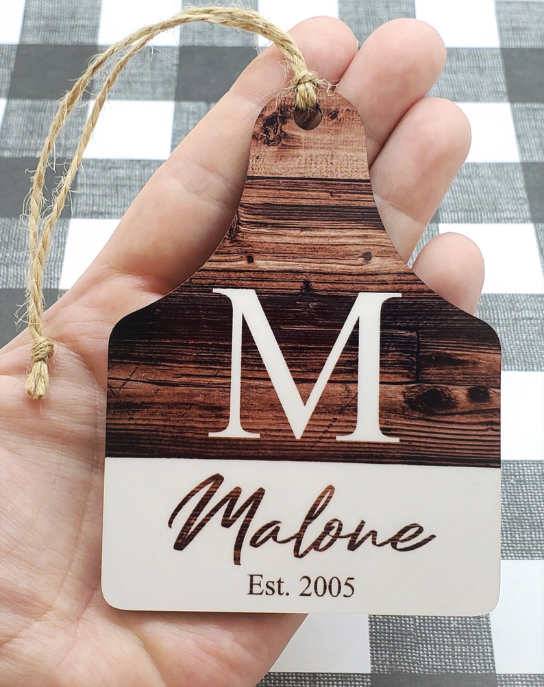Ear Tag Ornament Personalized Farmhouse Custom Faux Wood Etsy
