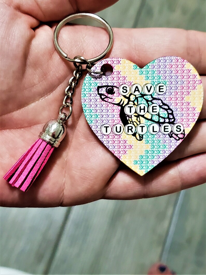 VSCO Girl Tassel Keychain Save the Turtles SKSKSK and I Oop Etsy