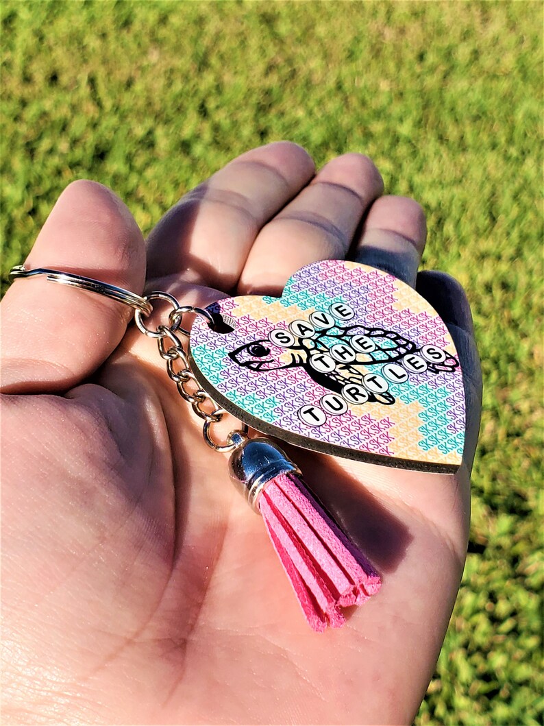 VSCO Girl Tassel Keychain Save the Turtles SKSKSK and I Oop Etsy