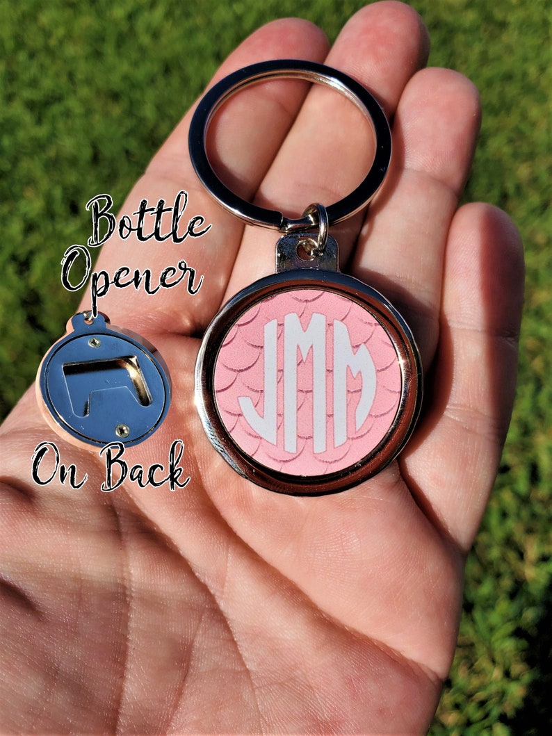 Bottle Opener Keychain Personalized Circle Monogram Pink Etsy