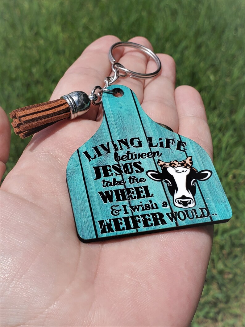 Cattle Livestock Keychain Cow Ear Tag Tassel Leopard Heifer Etsy