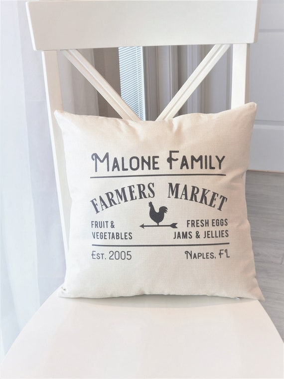 16x16 Pillow Cover Farmers Market Pillow Last Name Pillow Etsy