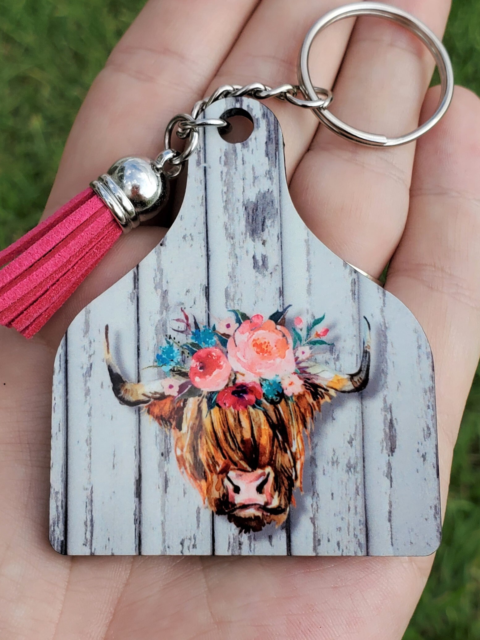 Cattle Livestock Keychain Cow Ear Tag Tassel Floral Cow Etsy