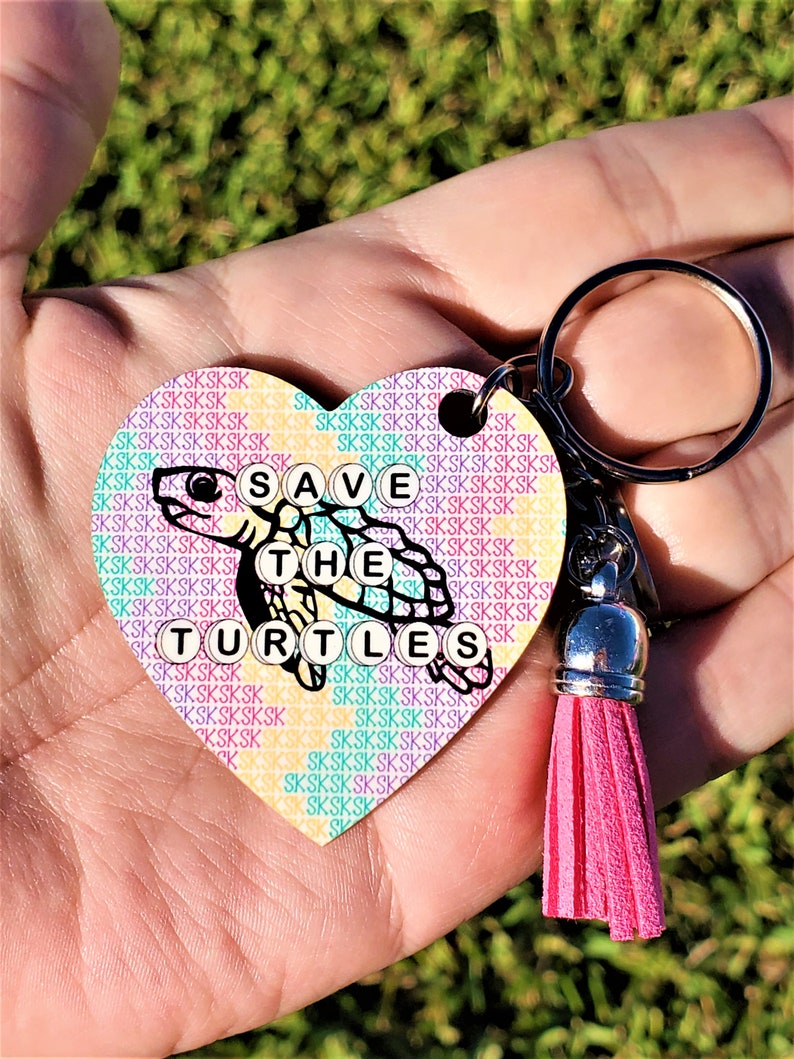 VSCO Girl Tassel Keychain Save the Turtles SKSKSK and I Oop Etsy