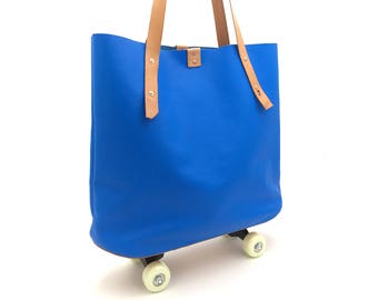 Skate Bag Blue - Leather Tote Bag, everyday bag, large diaper bag, trolley bag, special design leather bag, School Bag, Work Bag, School Bag