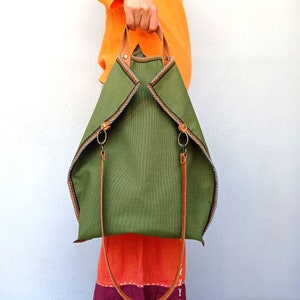 Olive Green Canvas Tote Bag: Large Handmade Shoulder Bag