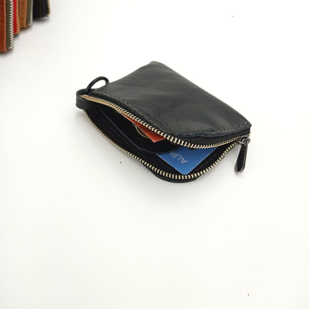 KUKU Zippered Credit Card Holder, Key Ring Coin Purse, Soft Leather Key