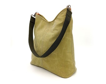 Hobo Tote Bag aus gewachstem Canvas: Handgemachte wasserdichte Alltagstasche