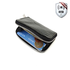 Porta carte di credito con cerniera FUFU, portachiavi porta monete, portachiavi in morbida pelle, portafoglio tutto in uno, porta carte minimale, protezione RFID sicura