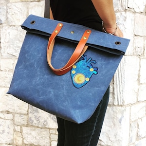 Handmade Waxed Canvas Tote Bag: Large Waterproof Messenger Bag