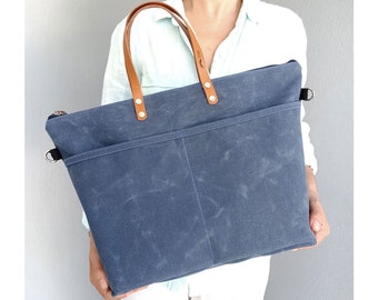 Dodo's weekender waxed canvas tote bag - Laptop Bag, Diaper Bag, Work Bag, School Bag, waxed simply tote, Large bag, XL bag
