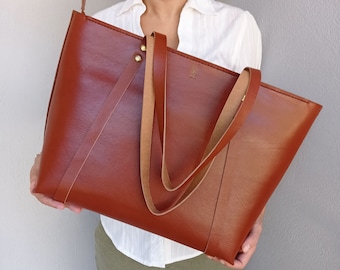 Tote Bag - Katona - Red Brown tote bag, dark brown bag, leather tote bag, genuine Italian leather tote bag, natural bag tote, large bag