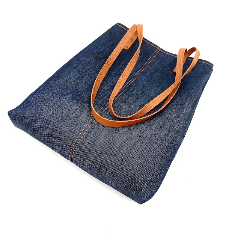 Denim Tote Navy Lined with 100% cotton, Shoulder City Tote, Laptop Bag, Diaper Bag, Work Bag, daily bag, simply bag, soft bluejean tote, image 8