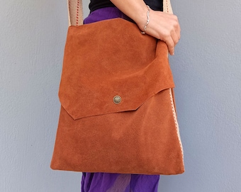 Dodo's suede bag. Crossbody bag. Saddlebag. Shoulder bag. Soft natural suede leather bag. Laptop bag. Tablet bag. Leather Bag.