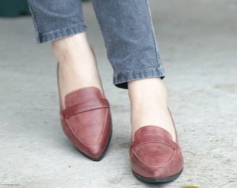 Chaussures en cuir plat pour femmes faites à la main, chaussures plates confortables point orteil, chaussures fermées féminines, chaussures Oxford