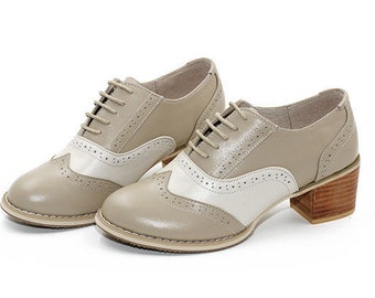 Scarpe in pelle retrò da donna fatte a mano, scarpe Oxfords con tacco medio da 5 cm, scarpe chiuse, scarpe con tacco spesso, scarpe da donna, scarpe personalizzate, scarpe casual